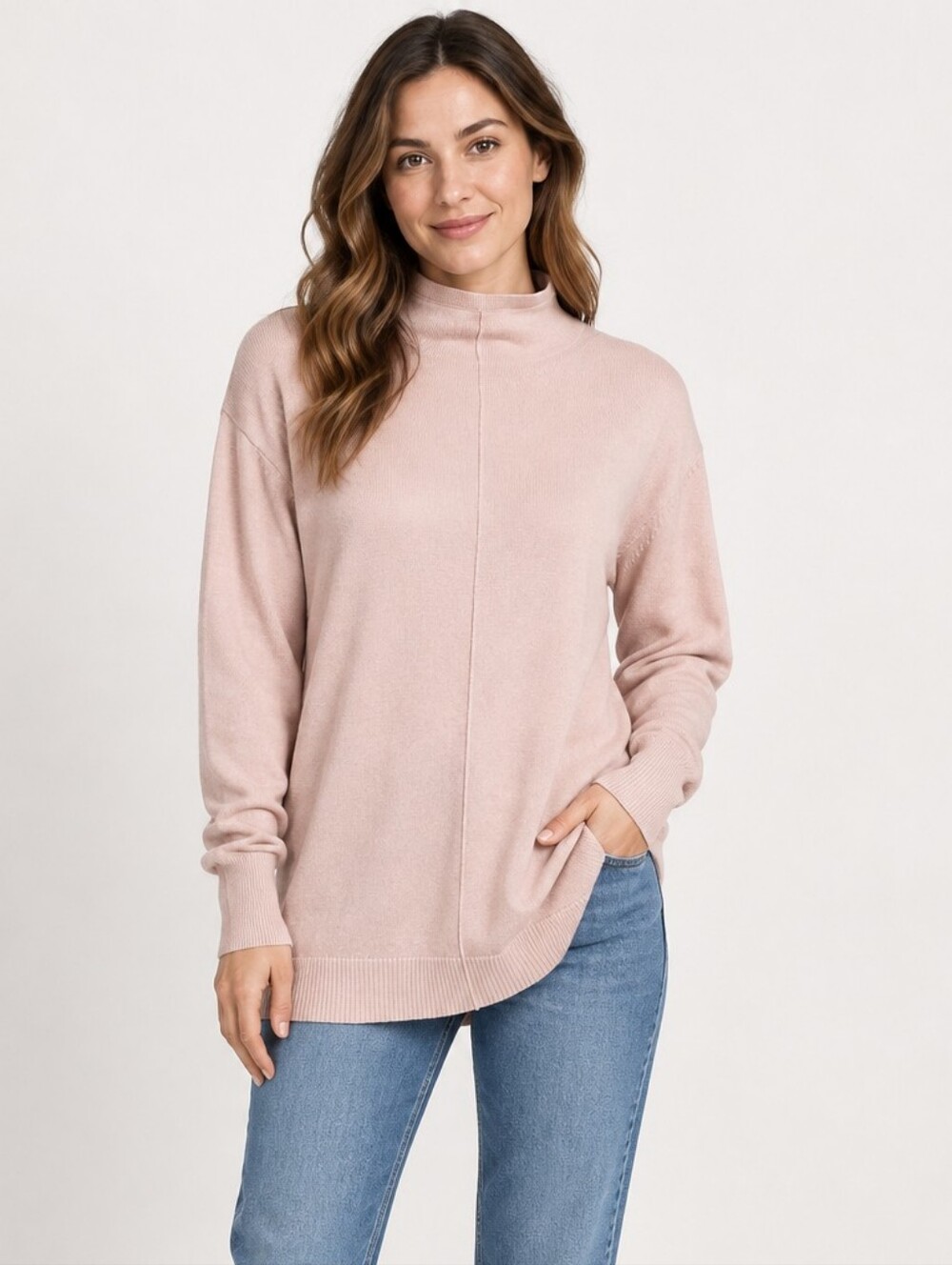 Caslon Blush Pink Mock Neck Cotton Blend Sweater Size S